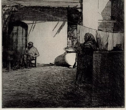 Mortimer Luddington Menpes - Signed Etching - Figures In Continental Courtyard