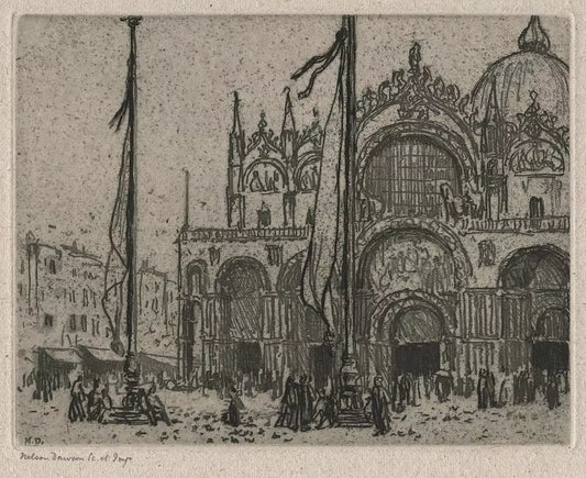 Nelson Ethelred Dawson (1859-1941) Pencil Signed Etching - Saint Mark's Basilica, Venice, Italy