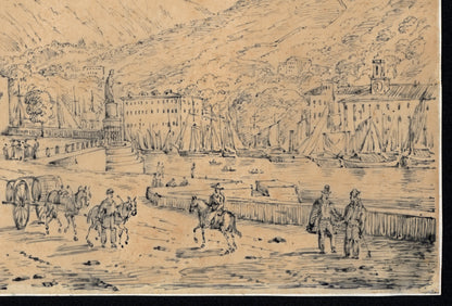 Antonio Senape (1788-1850) Pen & Ink Drawing - Porto di Nizza - Nice France