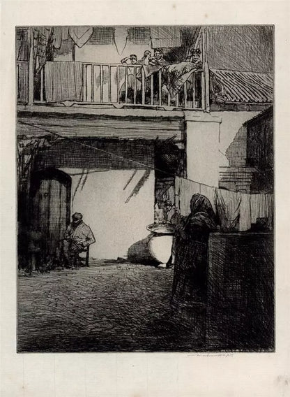 Mortimer Luddington Menpes - Signed Etching - Figures In Continental Courtyard