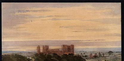 Castle In Landscape - Antique Watercolour Painting - 19th Century