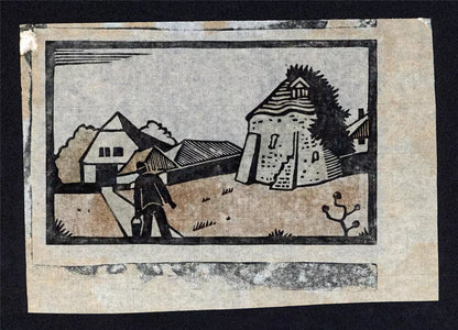 Paul Edmonds (1873-1939) Pencil Signed Linocut - Figure In Landscape