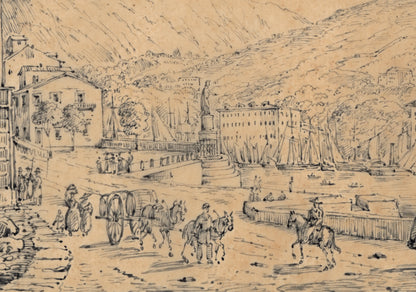 Antonio Senape (1788-1850) Pen & Ink Drawing - Porto di Nizza - Nice France