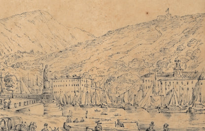 Antonio Senape (1788-1850) Pen & Ink Drawing - Porto di Nizza - Nice France