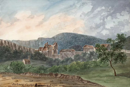 Elizabeth Campbell (1783-1861) Watercolour Painting - Aarberg Canton, Bern Switzerland 1819