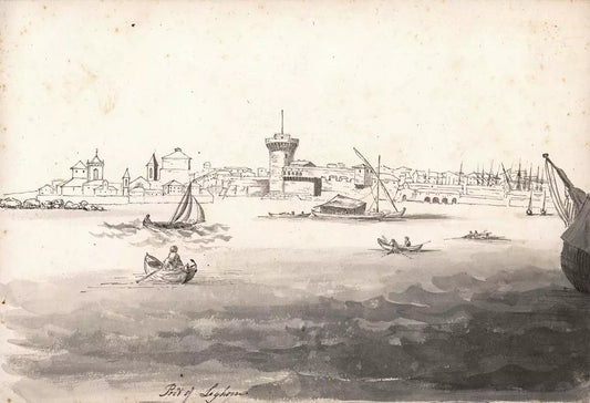 Elizabeth Campbell (1783-1861) Watercolour Painting - Port of Leghorn Livorno Italy