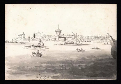 Elizabeth Campbell (1783-1861) Watercolour Painting - Port of Leghorn Livorno Italy