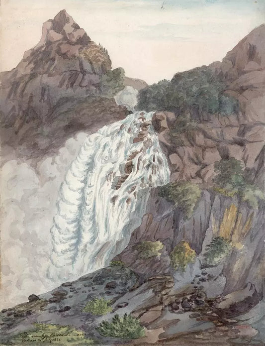 Elizabeth Campbell (1783-1861) Watercolour Painting - Pissevache Waterfall Valais Switzerland 1822