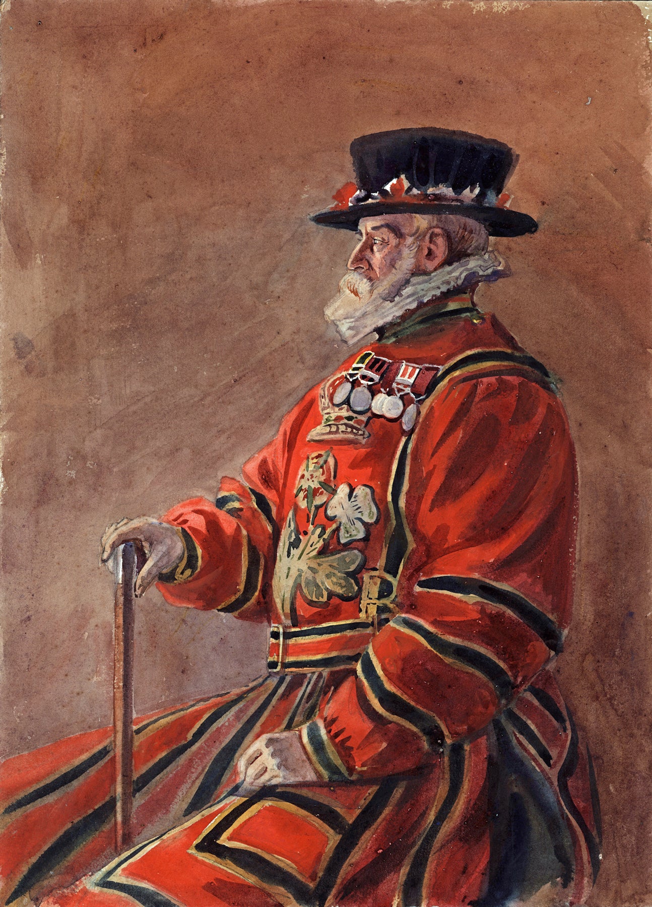 Alfred Crowdy Lovett (1862-1919) Watercolour Painting - Portrait Of A Yeomen Warder
