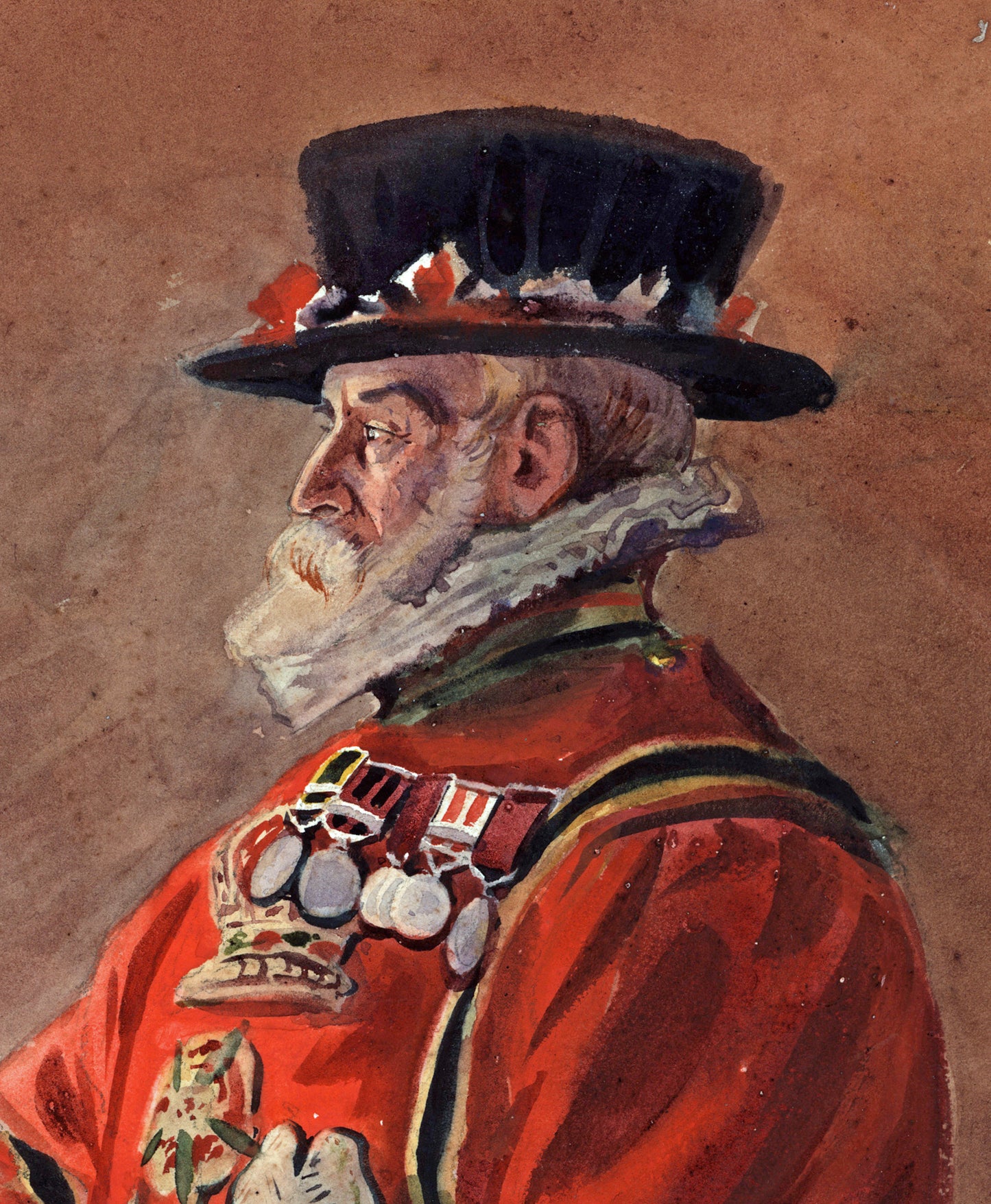 Alfred Crowdy Lovett (1862-1919) Watercolour Painting - Portrait Of A Yeomen Warder