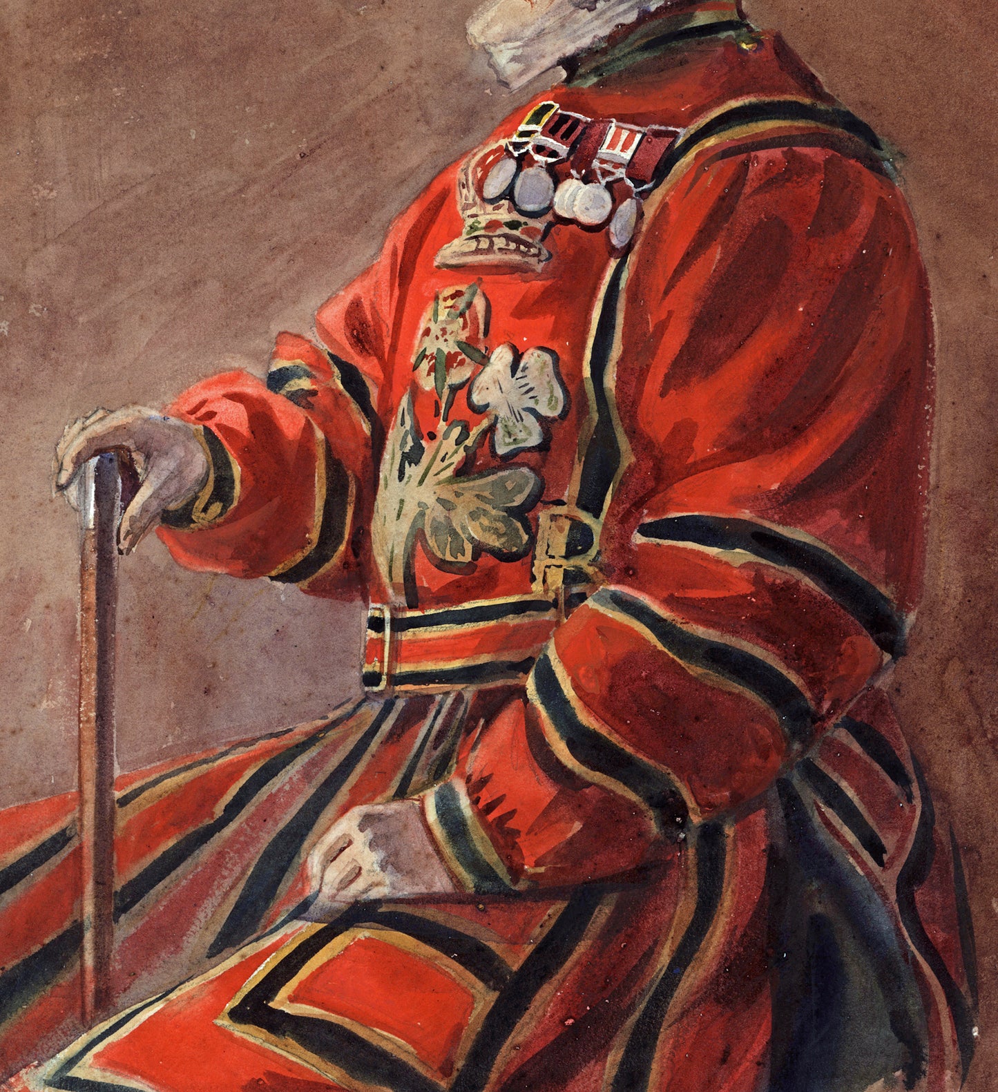 Alfred Crowdy Lovett (1862-1919) Watercolour Painting - Portrait Of A Yeomen Warder