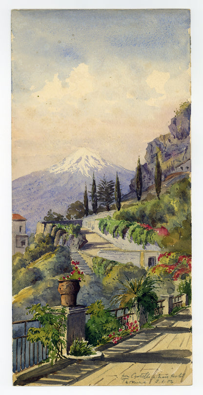 Arthur Herbert Hussey (1863-1923) Watercolour Painting Taormina Italy 1904