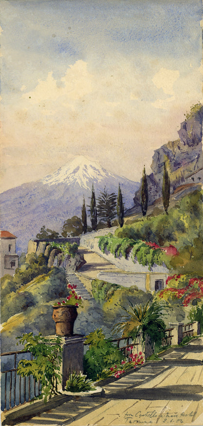 Arthur Herbert Hussey (1863-1923) Watercolour Painting Taormina Italy 1904