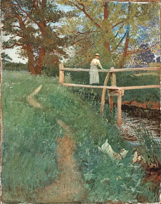 Henry Reynolds Steer (1858-1928) - Watercolour Painting - Girl On Bridge