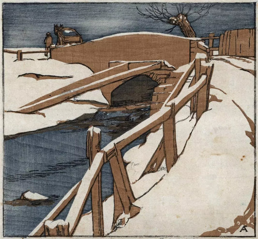Frederick George Austin (1902-1990) Pencil Signed Woodcut - 1923 Winter Scene