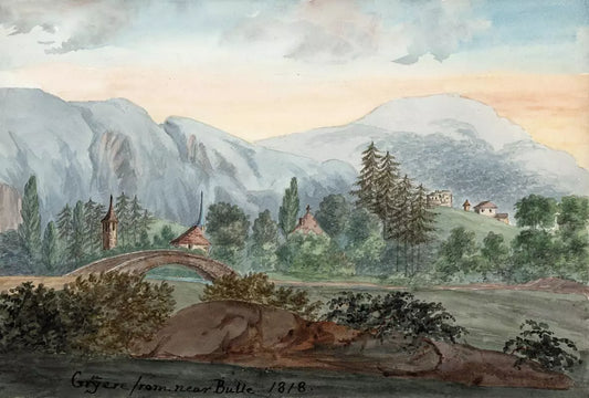Elizabeth Campbell (1783-1861) Watercolour Painting - Gruyeres From Near Bulle Switzerland 1818