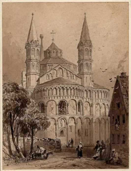 Basilica Of The Holy Apostles Cologne Germany - Watercolour Painting - 19th Century
