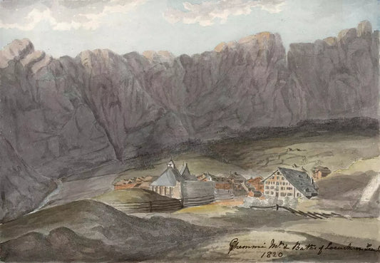 Elizabeth Campbell (1783-1861) Watercolour Painting - Mount Ghemmi, Baths of Louesch, Valais Switzerland 1820