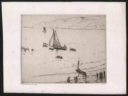 Nelson Ethelred Dawson (1859-1941) Pencil Signed Etching - Boats Off Coastline 1910