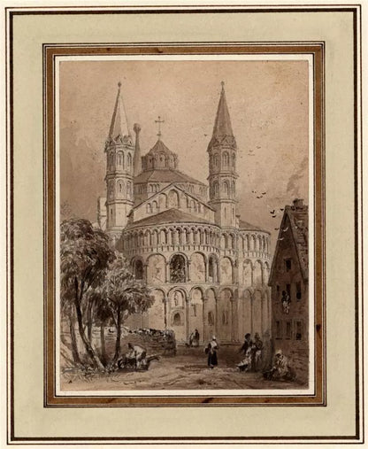 Basilica Of The Holy Apostles Cologne Germany - Watercolour Painting - 19th Century