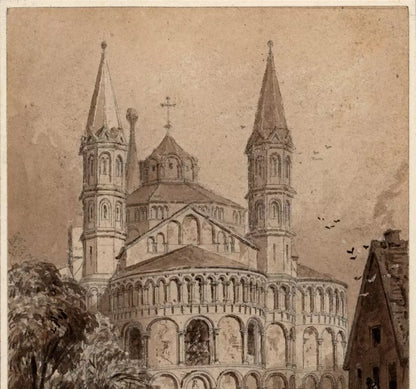 Basilica Of The Holy Apostles Cologne Germany - Watercolour Painting - 19th Century