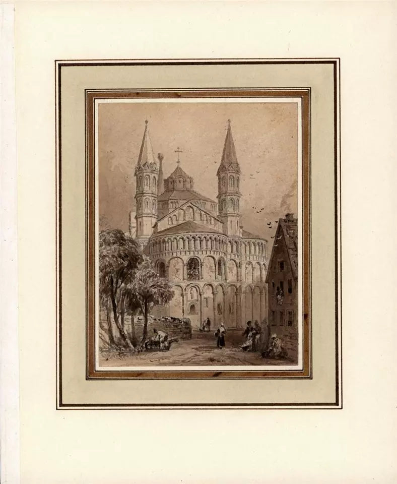 Basilica Of The Holy Apostles Cologne Germany - Watercolour Painting - 19th Century
