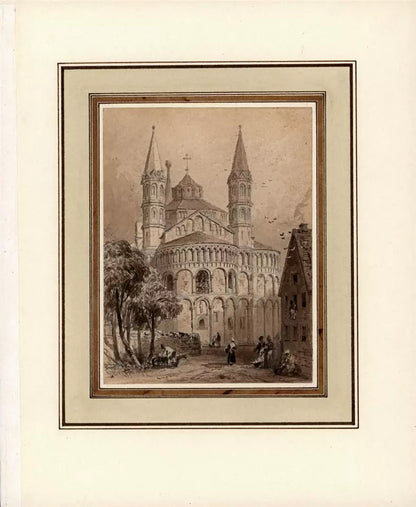 Basilica Of The Holy Apostles Cologne Germany - Watercolour Painting - 19th Century