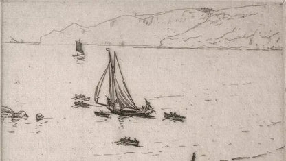 Nelson Ethelred Dawson (1859-1941) Pencil Signed Etching - Boats Off Coastline 1910