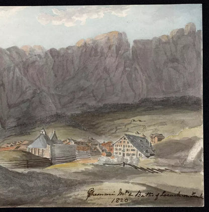 Elizabeth Campbell (1783-1861) Watercolour Painting - Mount Ghemmi, Baths of Louesch, Valais Switzerland 1820
