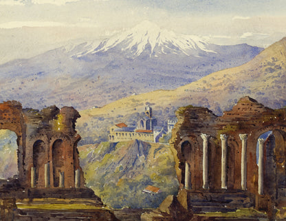 Arthur Herbert Hussey Watercolour Painting Greek Theatre of Taormina Italy 1904