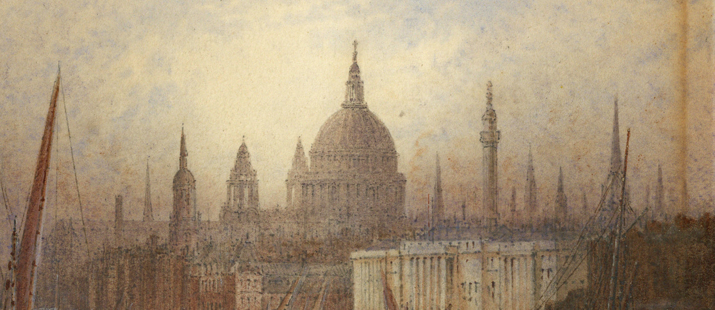 Frederick Edward Joseph Goff (1855-1931) Watercolour Painting - Below London Bridge - River Thames