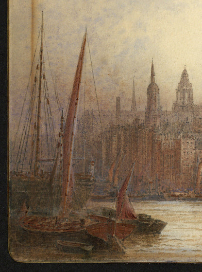 Frederick Edward Joseph Goff (1855-1931) Watercolour Painting - Below London Bridge - River Thames