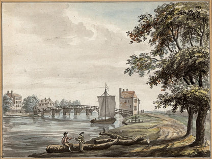 Datchet Bridge River Thames - Antique Watercolour Painting - Early 19th Century0