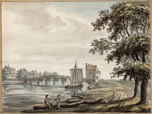 Datchet Bridge River Thames - Antique Watercolour Painting - Early 19th Century0