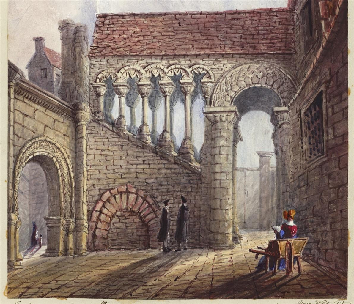 Mary Webster (1794-1883) Watercolour Painting - Old Staircase Canterbury 18466