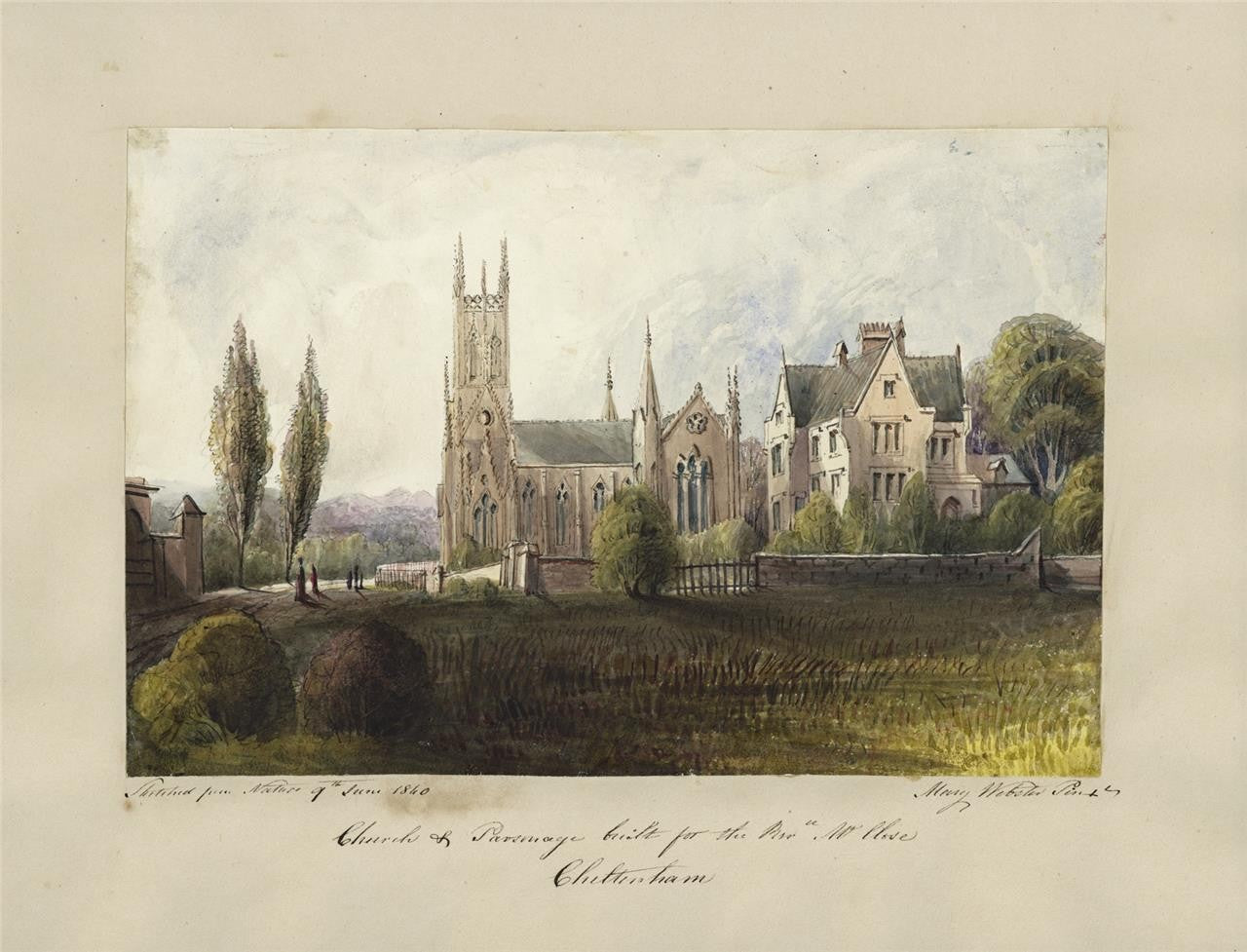Mary Webster (1794-1883) Watercolour Painting Cheltenham Church & Parsonage 18406