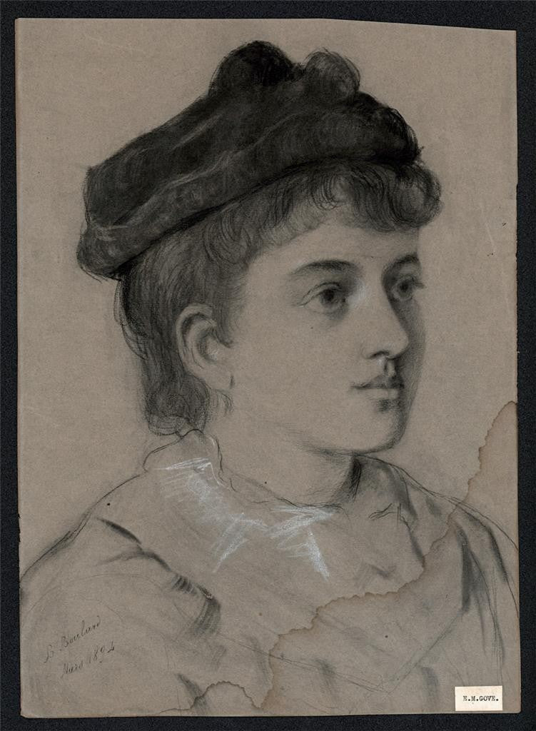 ELMA MARY GOVE (1832-1921) Antique Drawing LADY WEARING HAT - AMERICAN ARTIST4