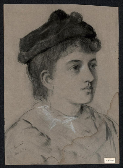 ELMA MARY GOVE (1832-1921) Antique Drawing LADY WEARING HAT - AMERICAN ARTIST4