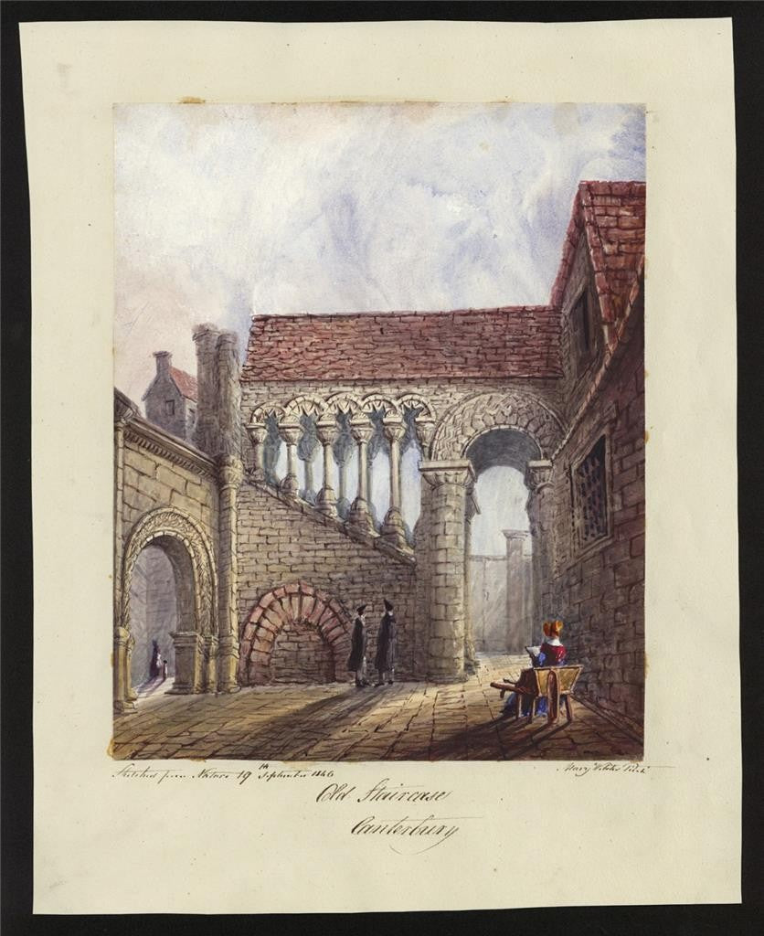 Mary Webster (1794-1883) Watercolour Painting - Old Staircase Canterbury 18461