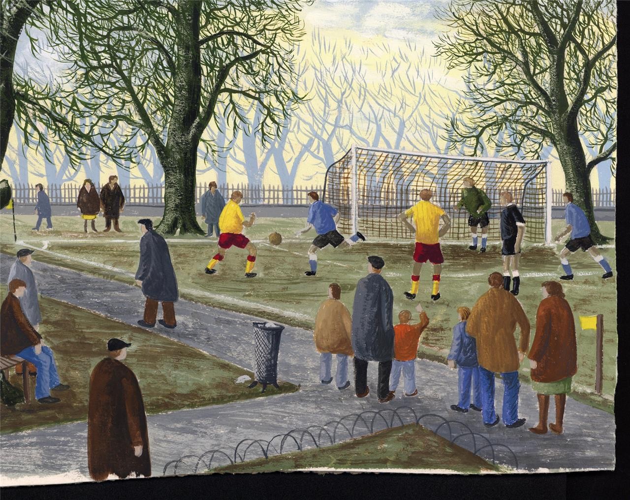 Football Match In The Park Gouache Painting  John Bullock  Northern Art7
