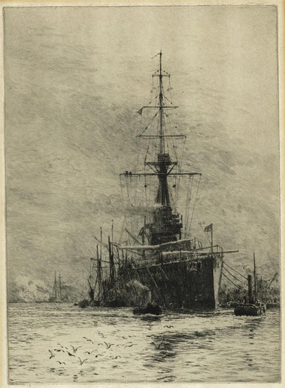 William Lionel Wyllie - Pencil Signed Etching - HMS Orion Portsmouth0