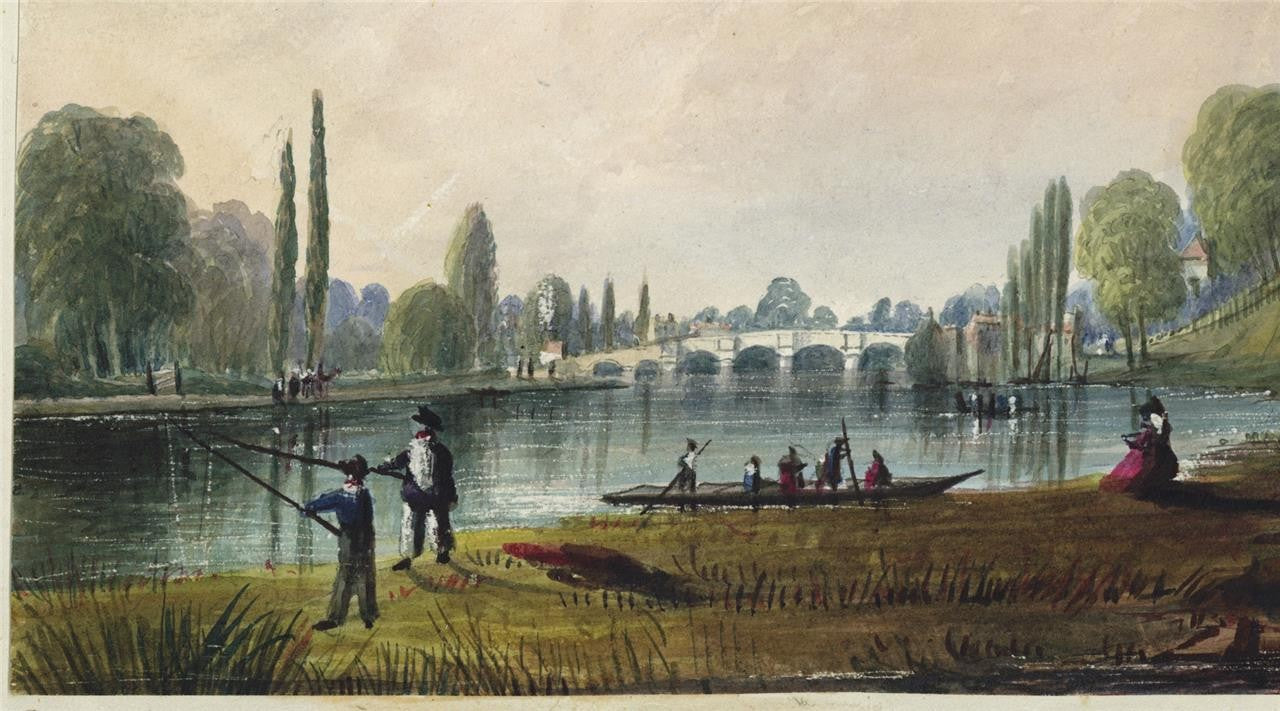 Mary Webster (1794-1883) Watercolour Painting Kingston Bridge London 18425