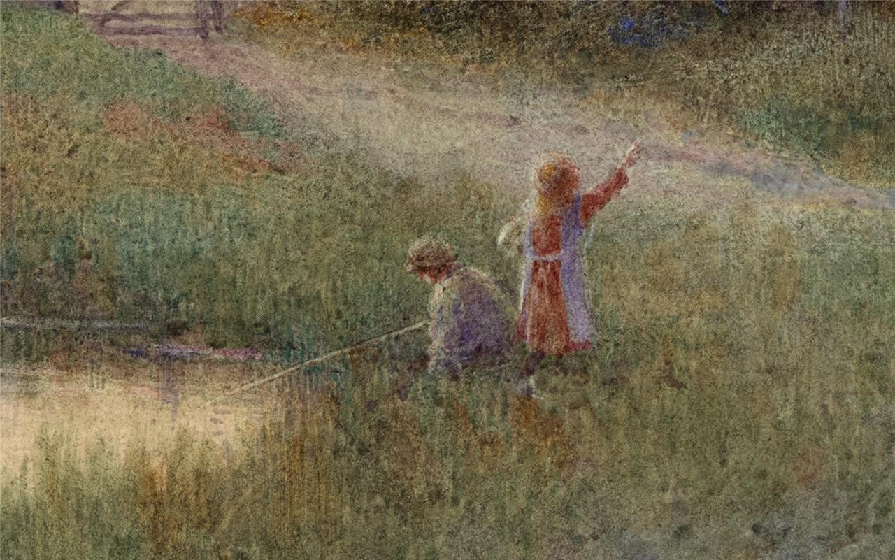 Percy Brooke (1869-1916) Watercolour Painting - Figures In Rural Landscape 19083