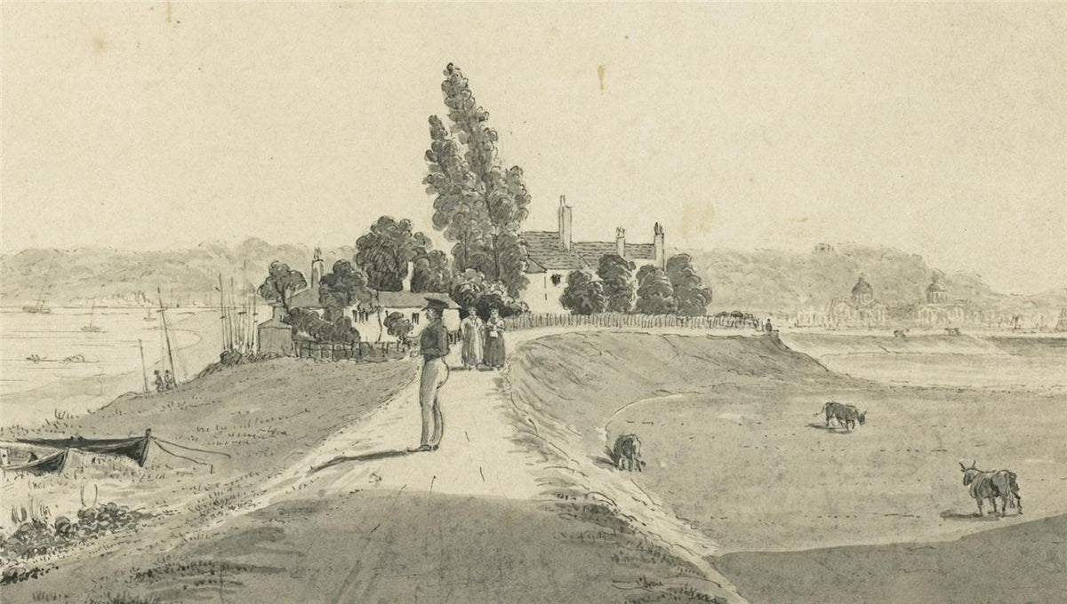 James Wilcox (1778-1865) Watercolour Painting Isle of Dogs Greenwich London 18435