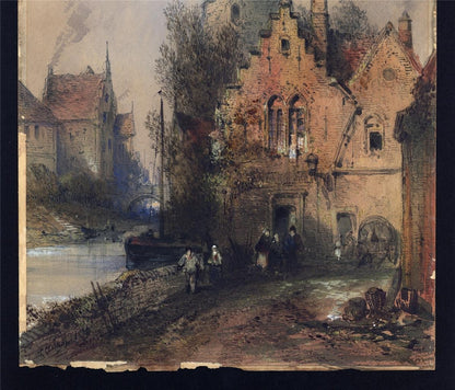 Thomas Colman Dibdin (1810-1893) Watercolour Painting Canal Bruges Belgium 18764