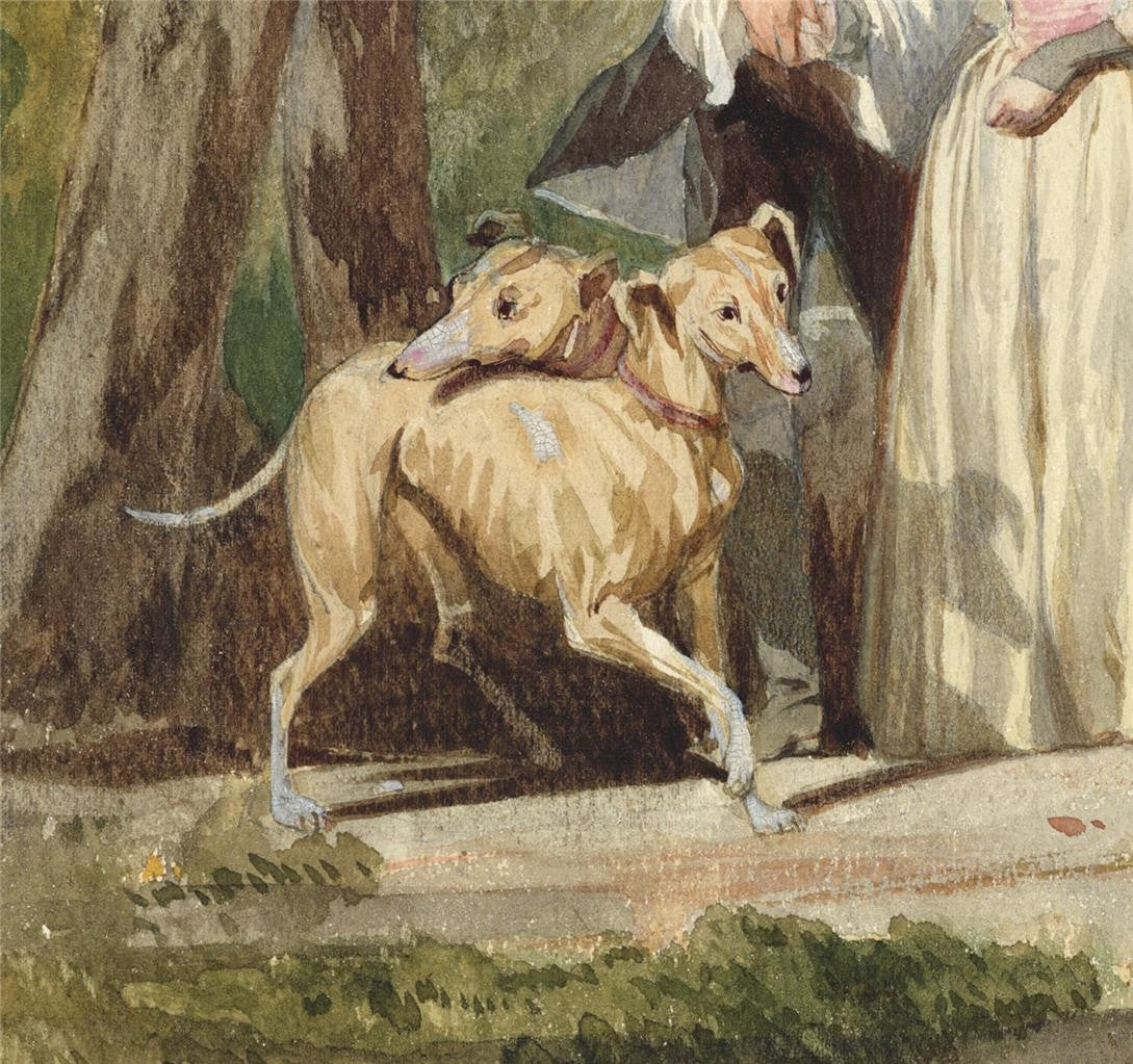 Auguste Francois Laby - Watercolour Painting - Lady & Gentleman With Dogs3