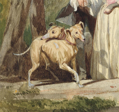 Auguste Francois Laby - Watercolour Painting - Lady & Gentleman With Dogs3