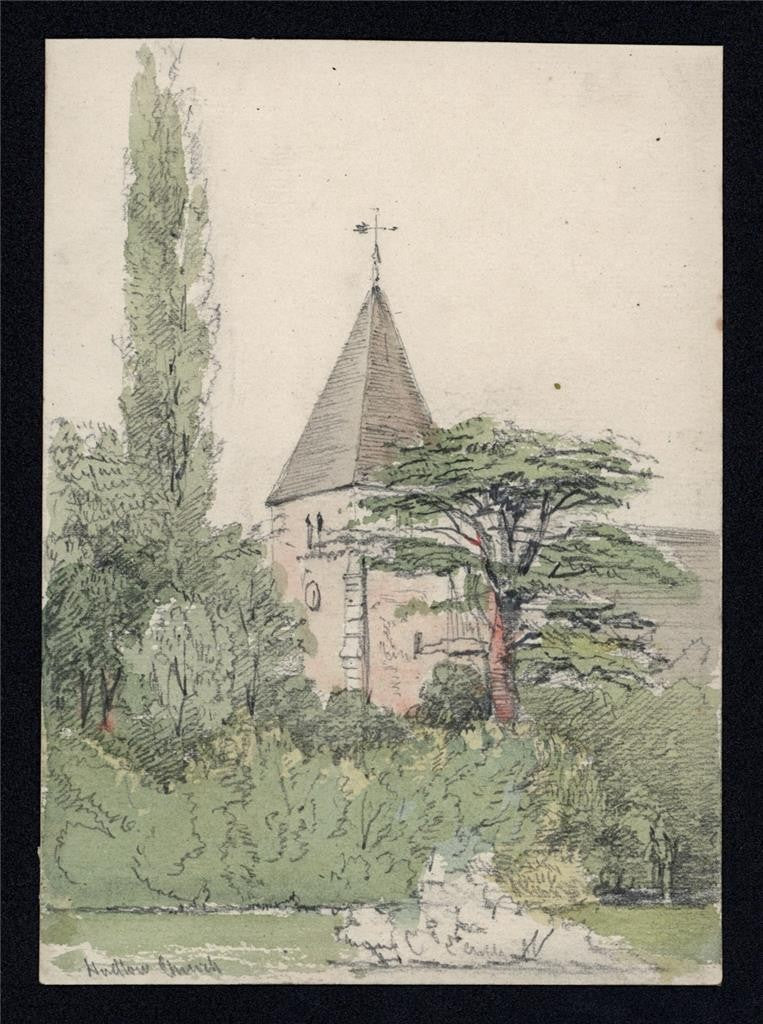 Hadlow Church Kent Small Watercolour Painting James Foster Wadmore 19th Century2