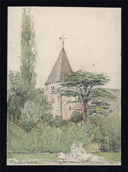 Hadlow Church Kent Small Watercolour Painting James Foster Wadmore 19th Century2