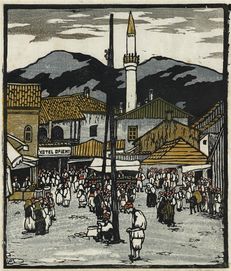 Valerie Petter-Zeis (1881-1963) Pencil Signed Woodcut - Market In Sarajevo0